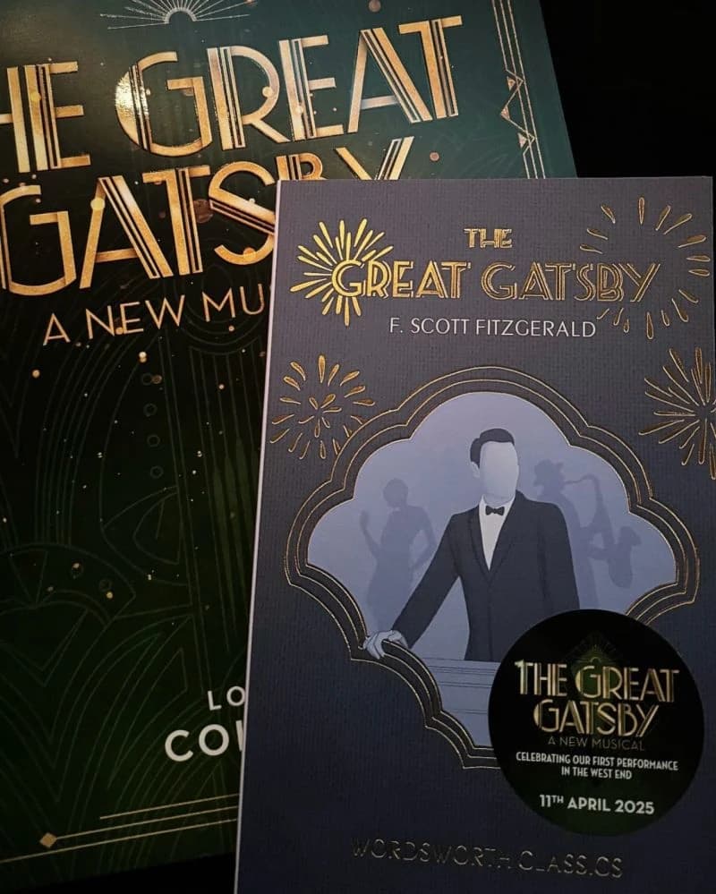 The Great Gatsby paperback with its first-performance sticker beside the musical’s programme.